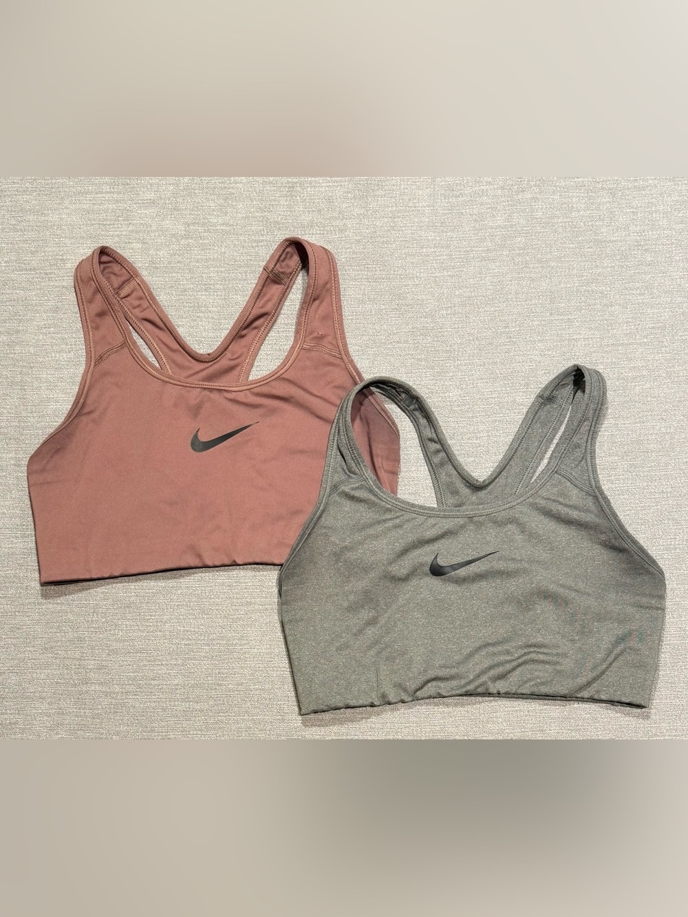 Nike Women’s Racerback Sports Bras - Rosewood & Heather Gray - Picture 1 of 5